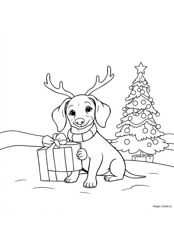 Christmas Weiner Dog Coloring Page
