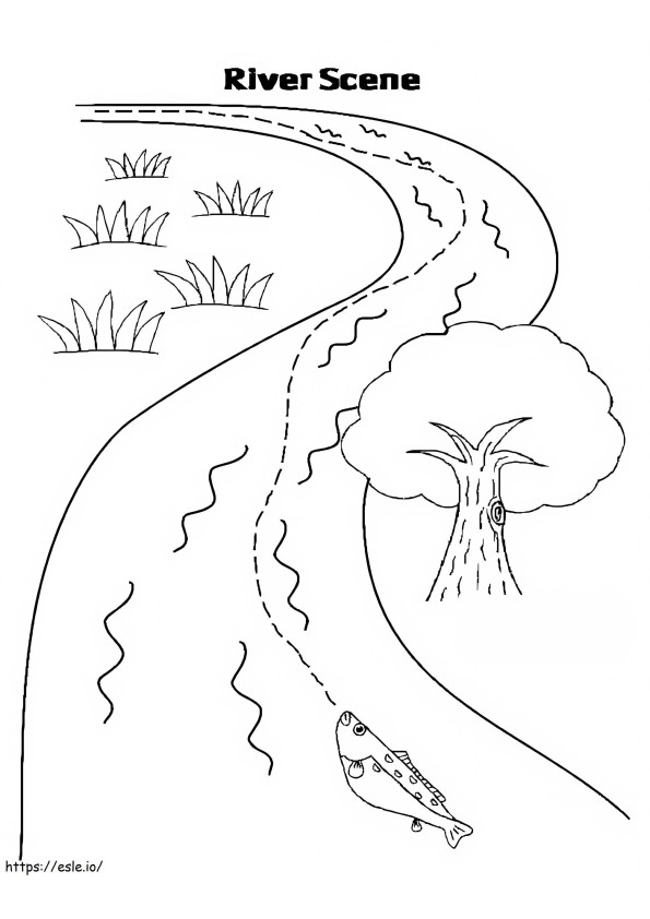 Printable River Scene coloring page