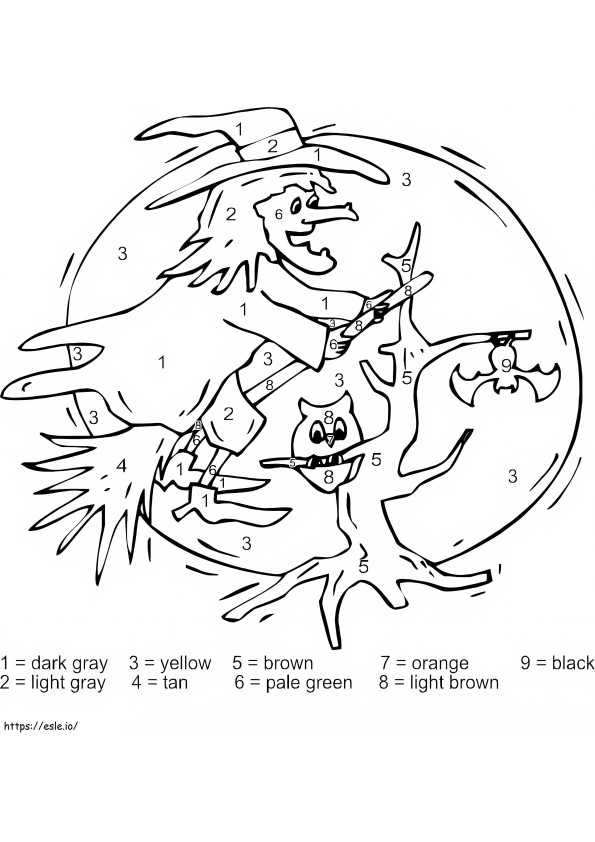 Halloween Witch Flying Color By Number coloring page