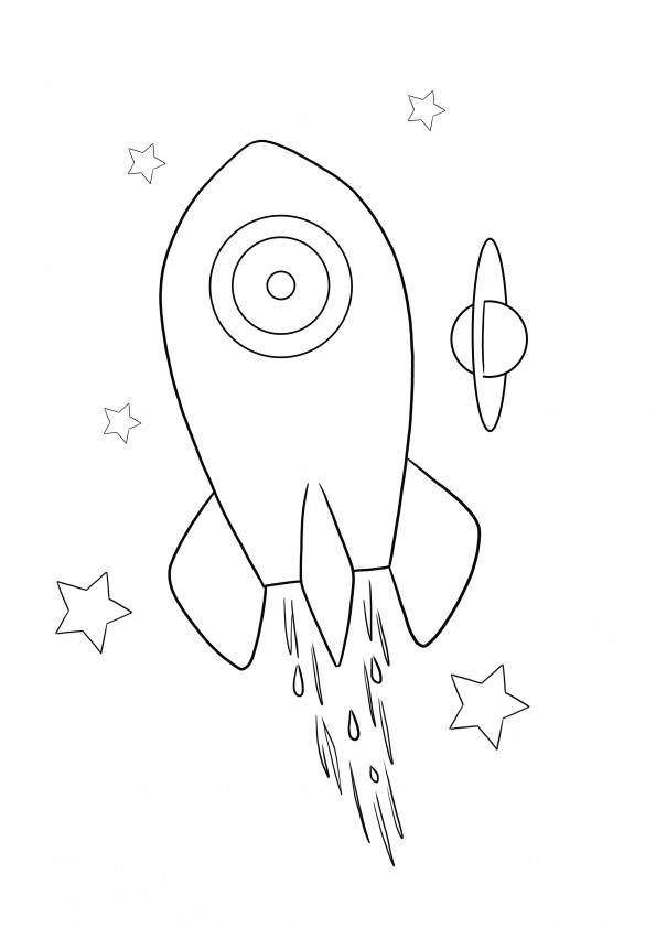 Een gratis printable van een raket om te leren over ruimteschepen om in te kleuren voor kinderen
