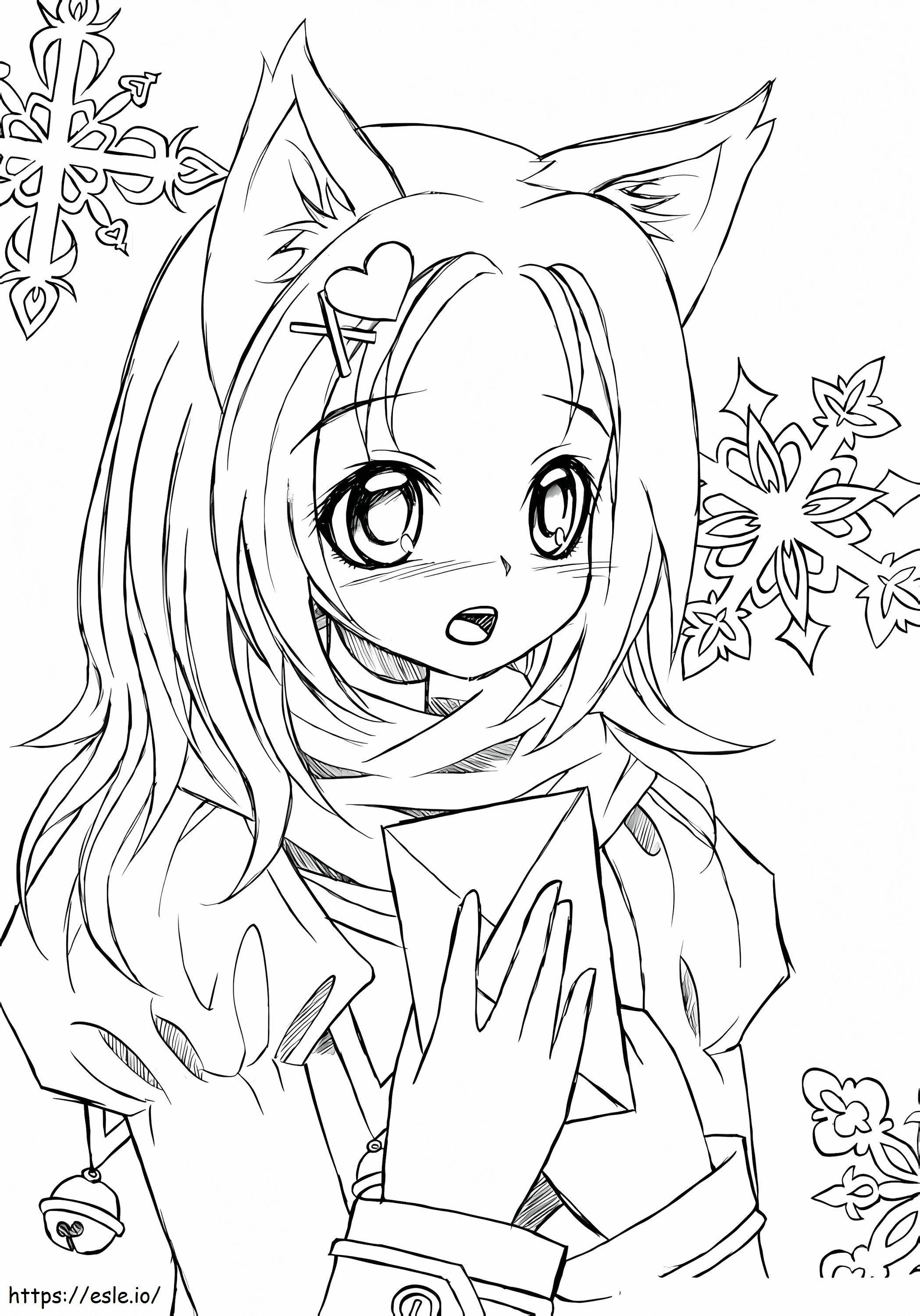 Kawaii Wolf Girl coloring page