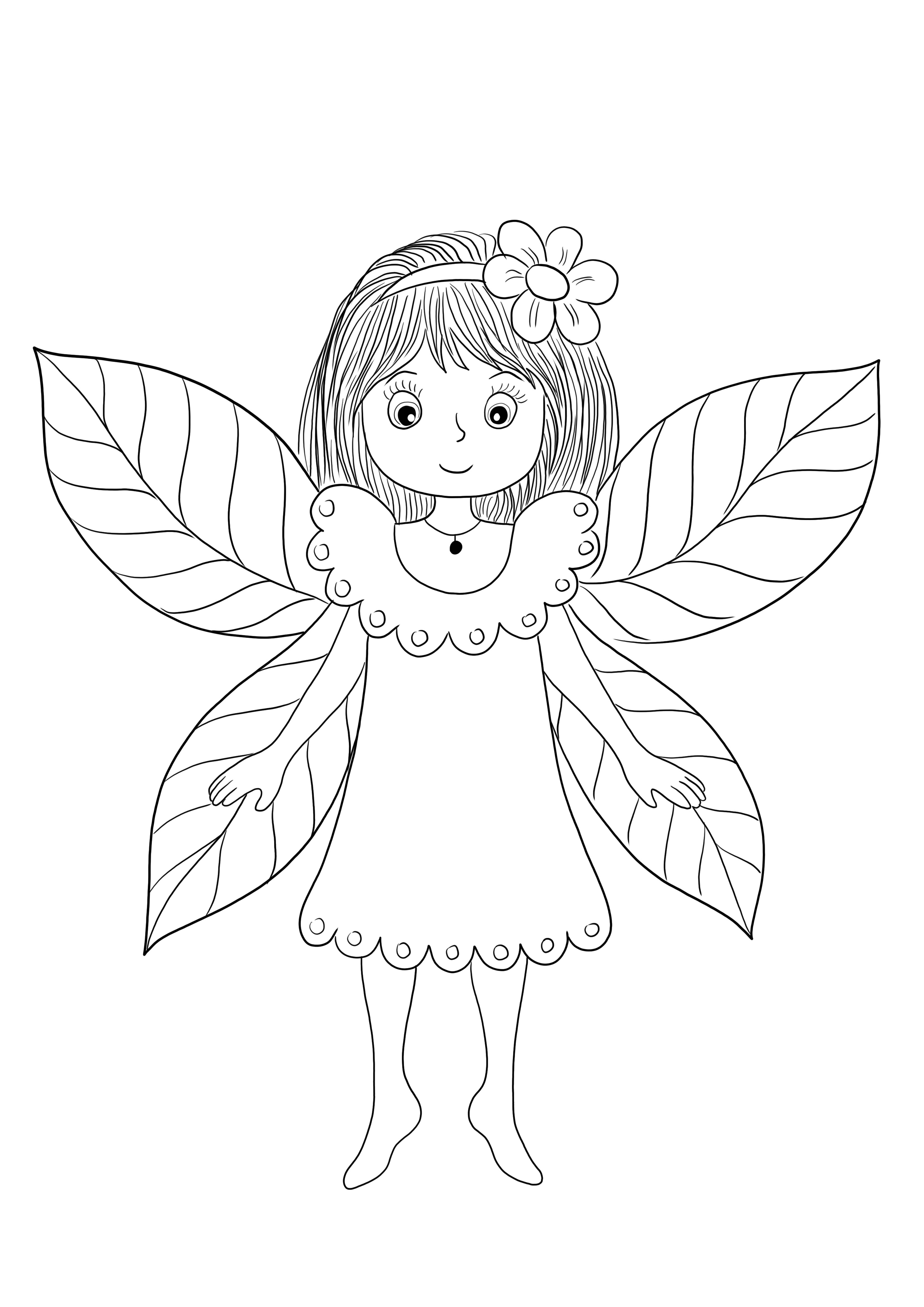 A Fairy with wings készen áll és szabadon nyomtatható és színes képpel