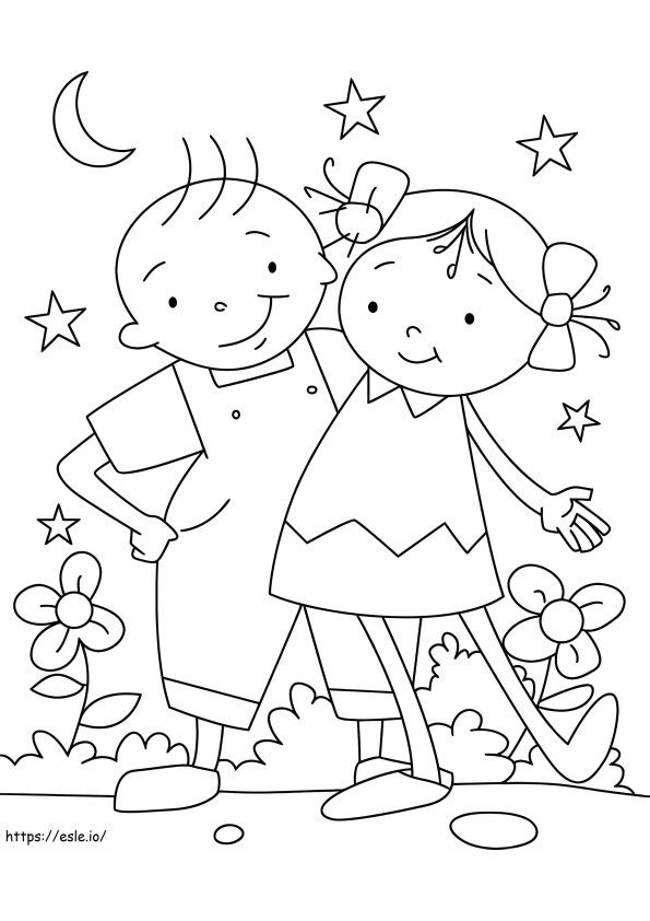 Two Friends Hugging coloring page