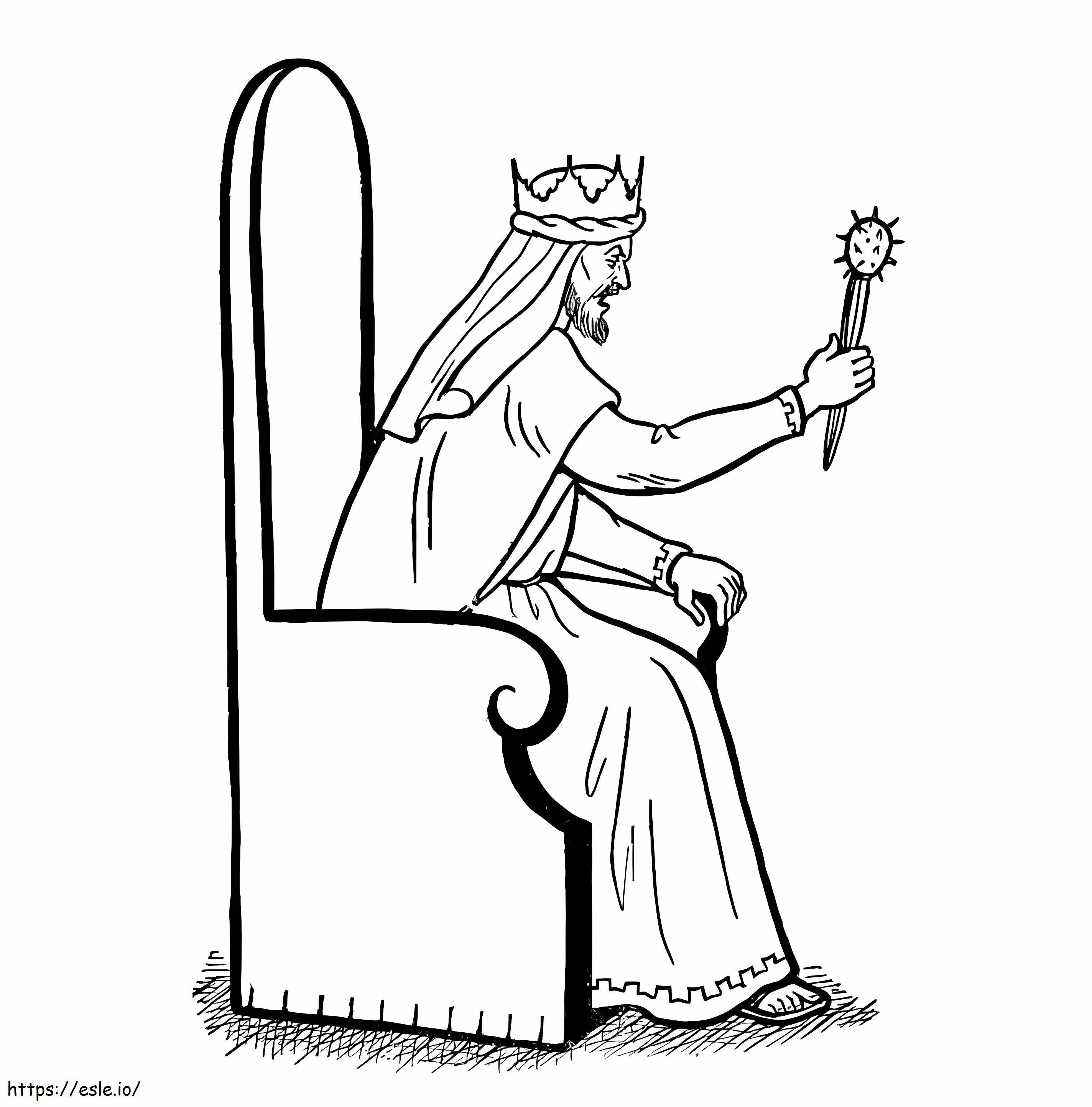 Rey enojado sentado en una silla para colorear