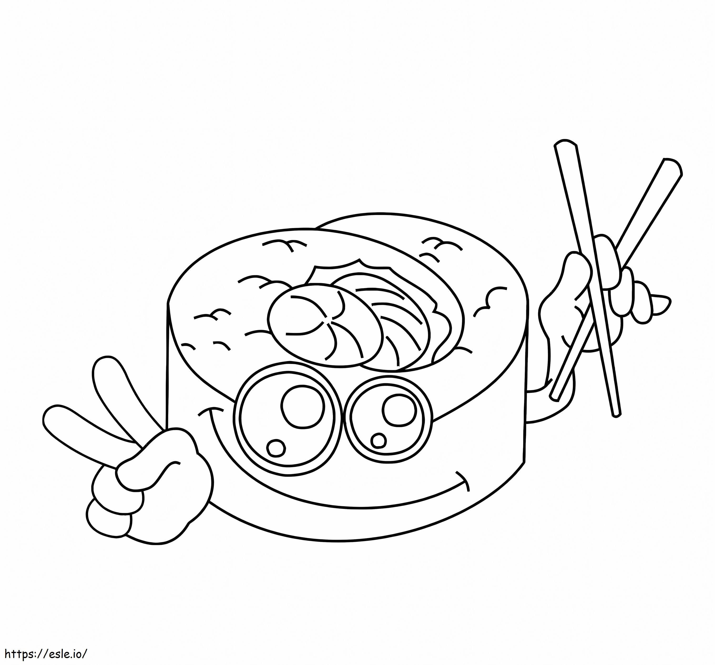 Kawaii Sushi Sorrindo para colorir