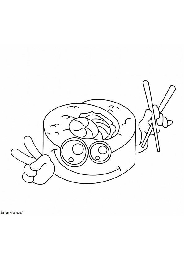 Kawaii Sushi Sorrindo para colorir