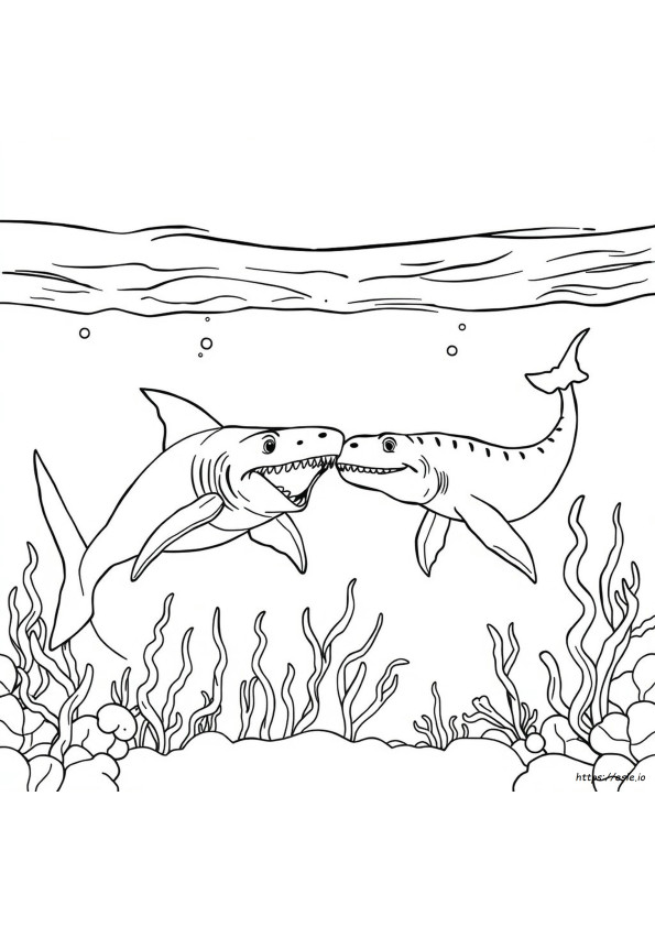 Megalodon E Mosasaurus: Monstros Marinhos Para Colorir
