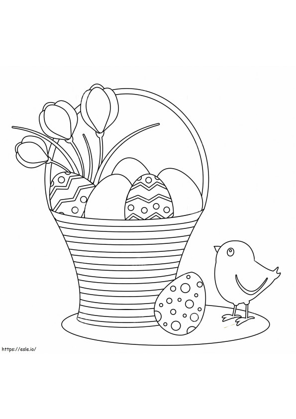 Chicks And Easter Egg Basket coloring page