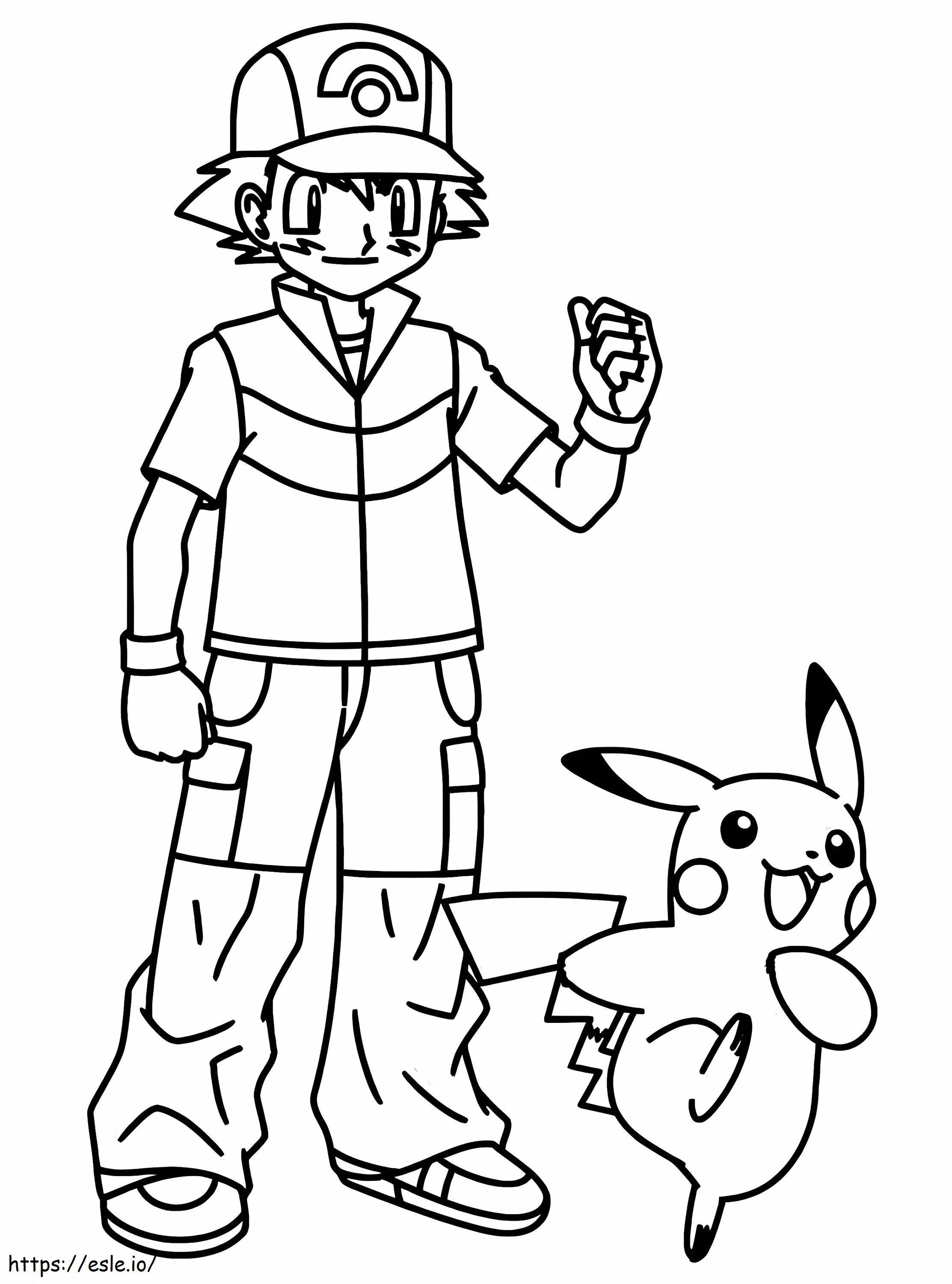 Pikachu com Ash Ketchum para colorir
