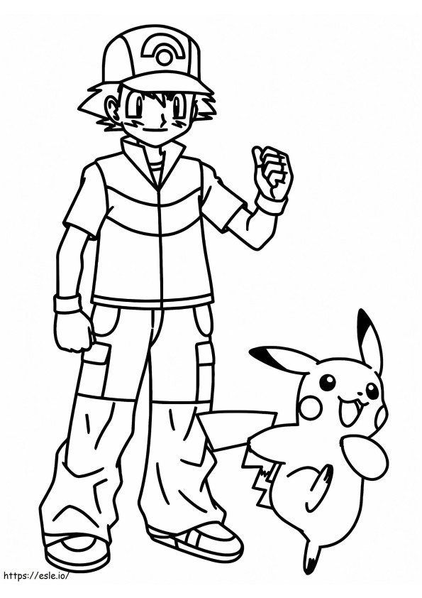 Pikachu With Ash Ketchum coloring page
