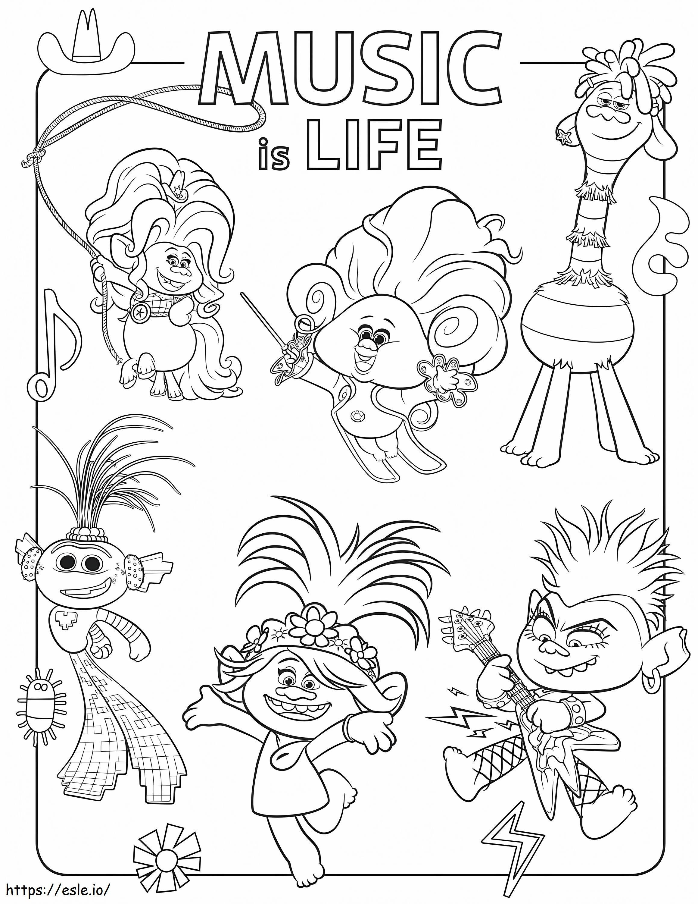Music Is Life In Trolls coloring page