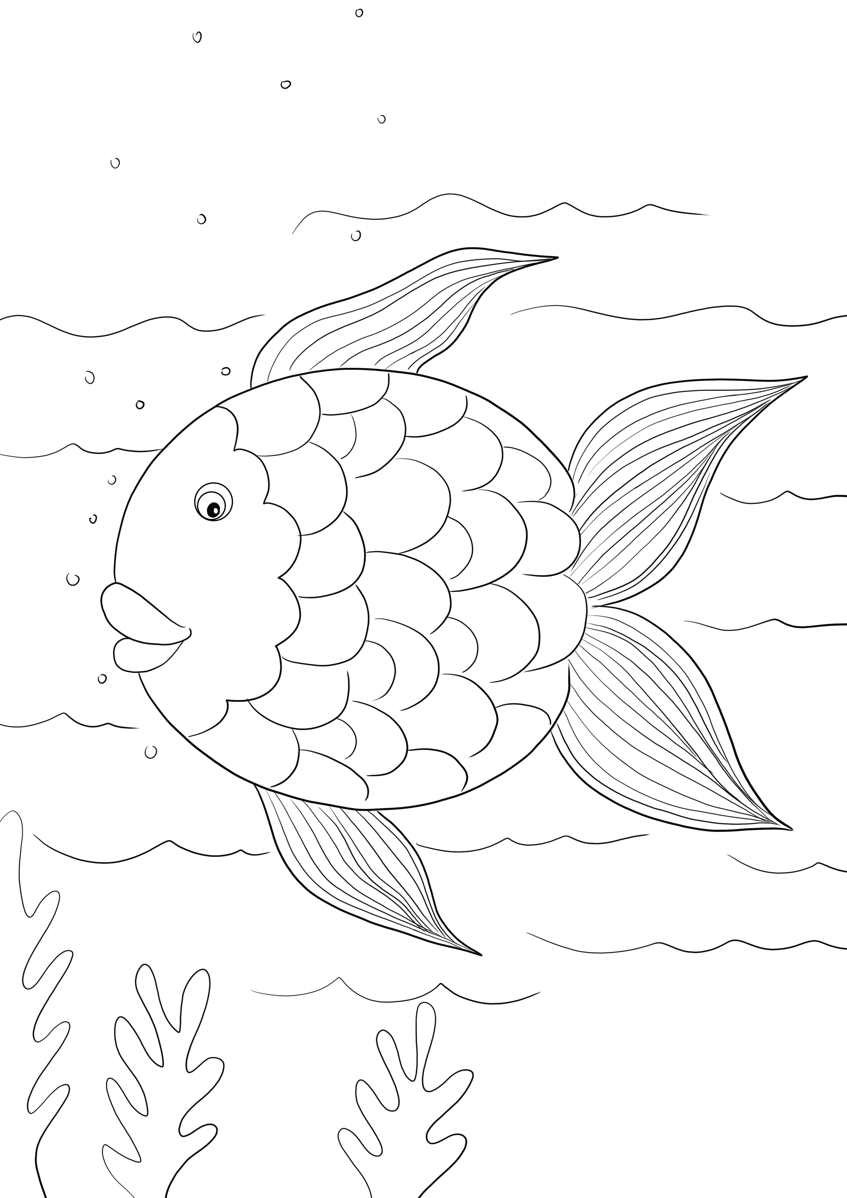 Yazdırması veya indirmesi ücretsiz olan ve çocuklar için renklendirmek için kullanılan Gökkuşağı Balığı Şablonu