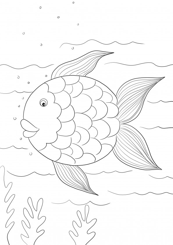 Rainbow Fish Template free to print or download and used to color for kids