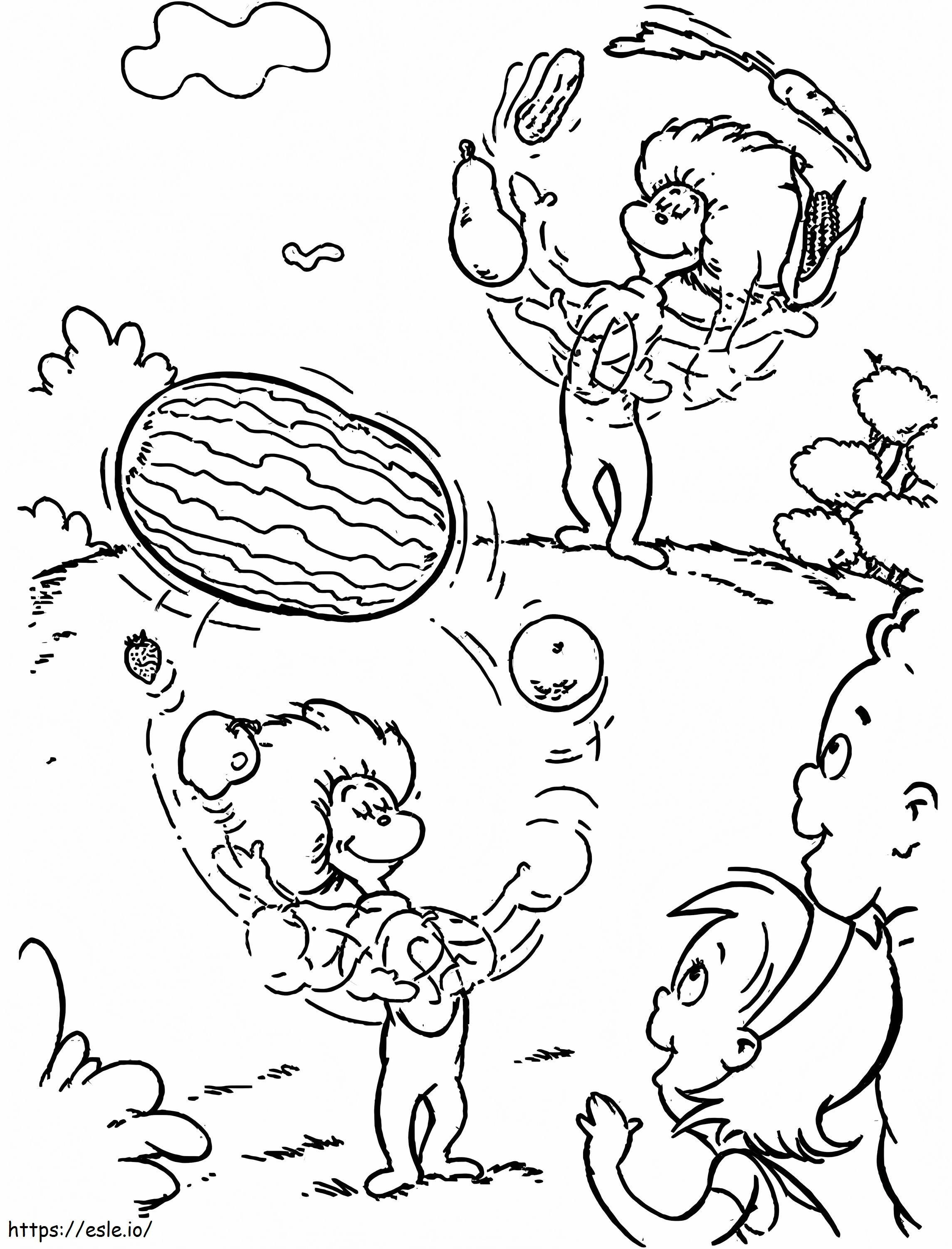 Thing 1 N Thing 2 Playing With Fruits A4 coloring page