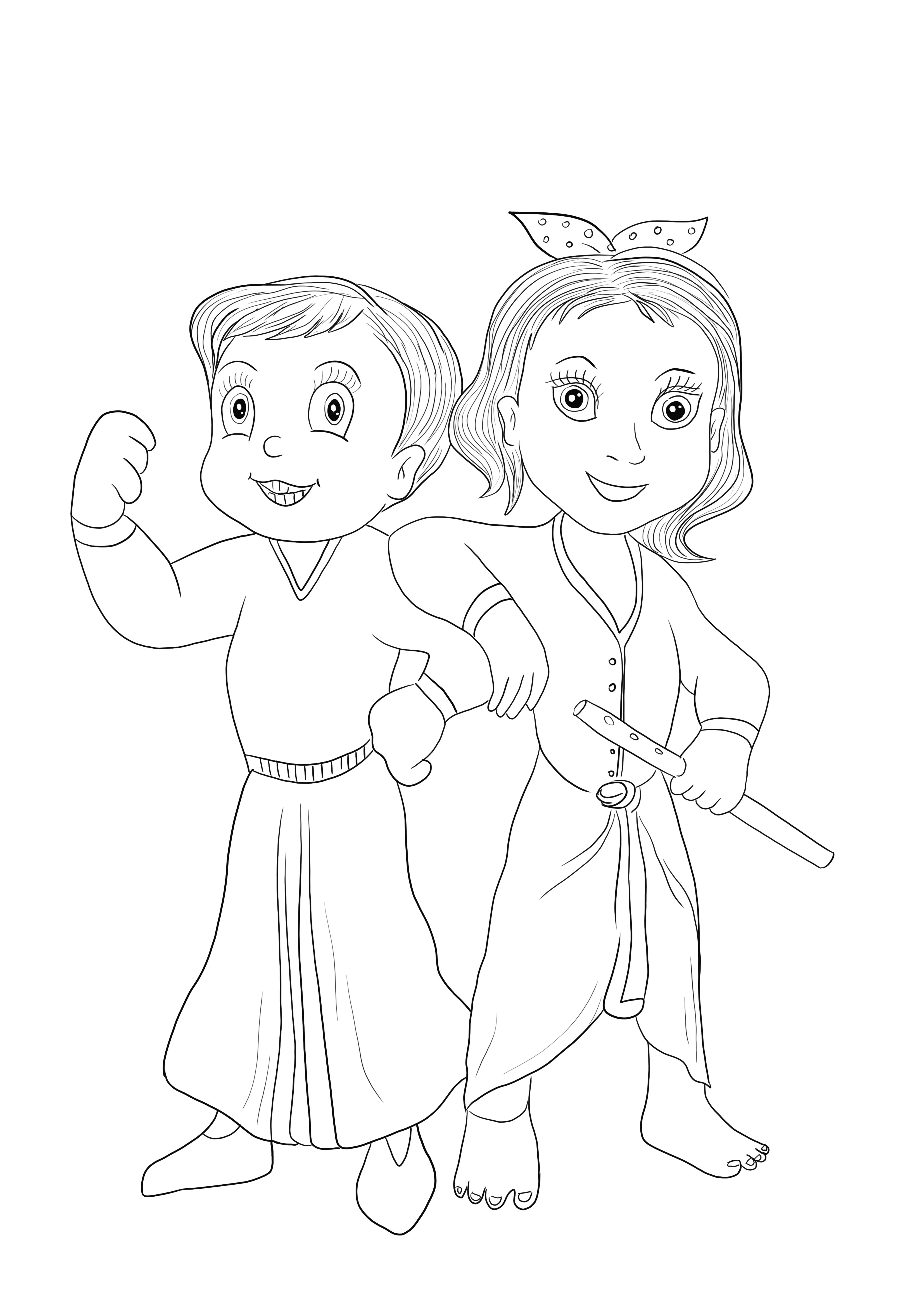 Chhota Bheem und Krishna aus dem Chota Bheem-Spiel kostenlos zum Herunterladen und einfach zum Ausmalen