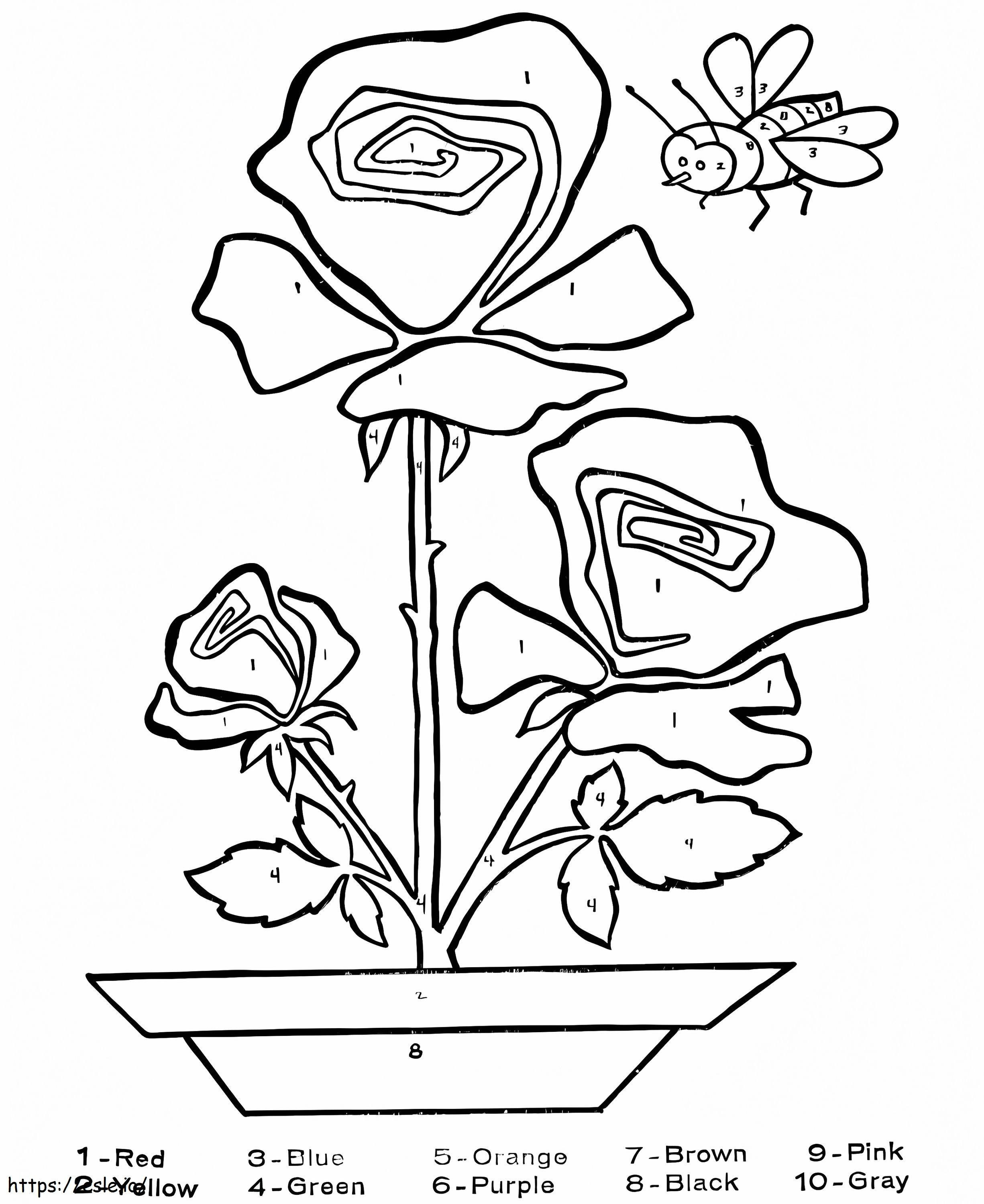 Coloriage Abeille et fleurs à colorier par numéro à imprimer dessin