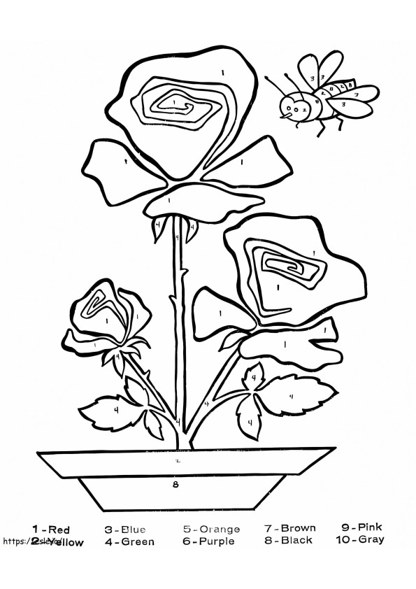 Coloriage Abeille et fleurs à colorier par numéro à imprimer dessin
