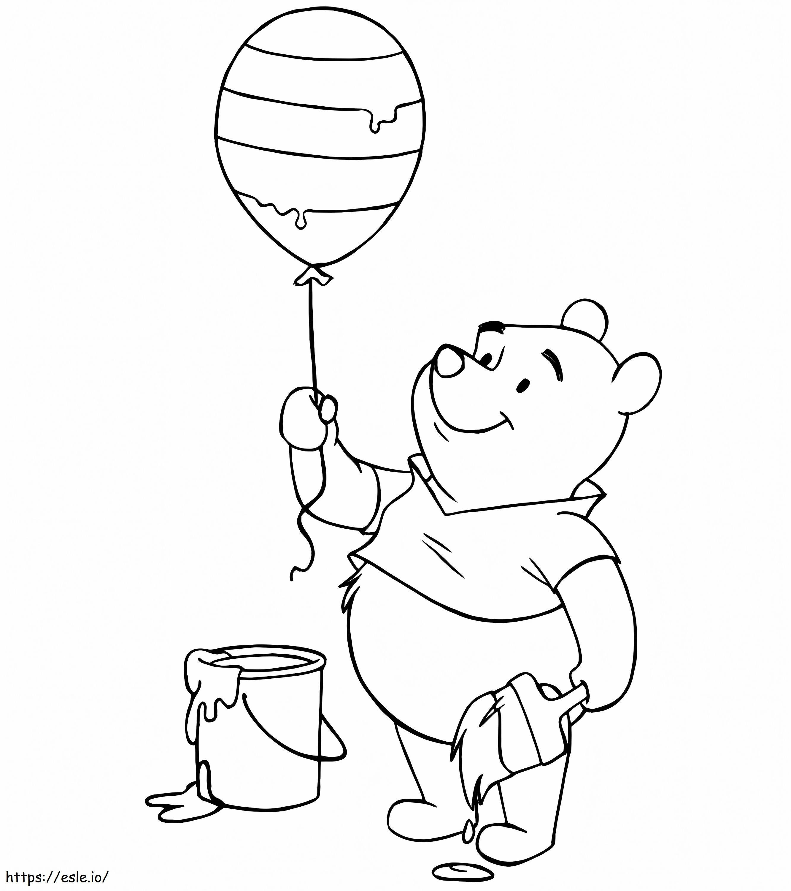 Ursinho Pooh segurando balão para colorir