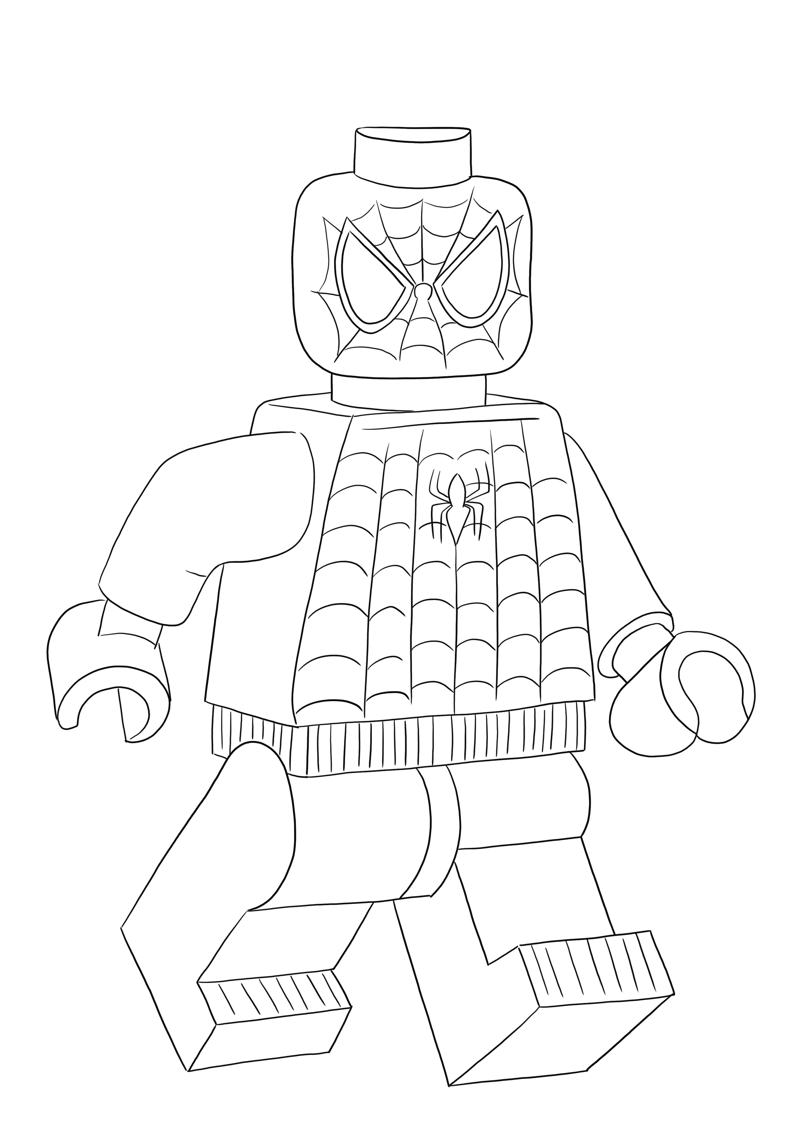 Lego Spiderman -ilmaiskappale on valmis väritettäväksi ja pitämään hauskaa kaikille Legon ystäville