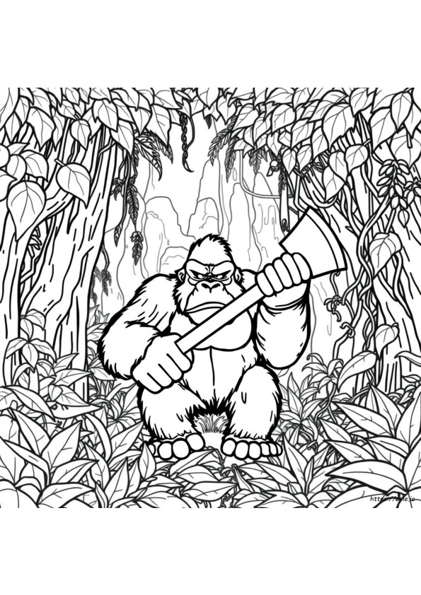 King Kong Con Hacha Para Colorear