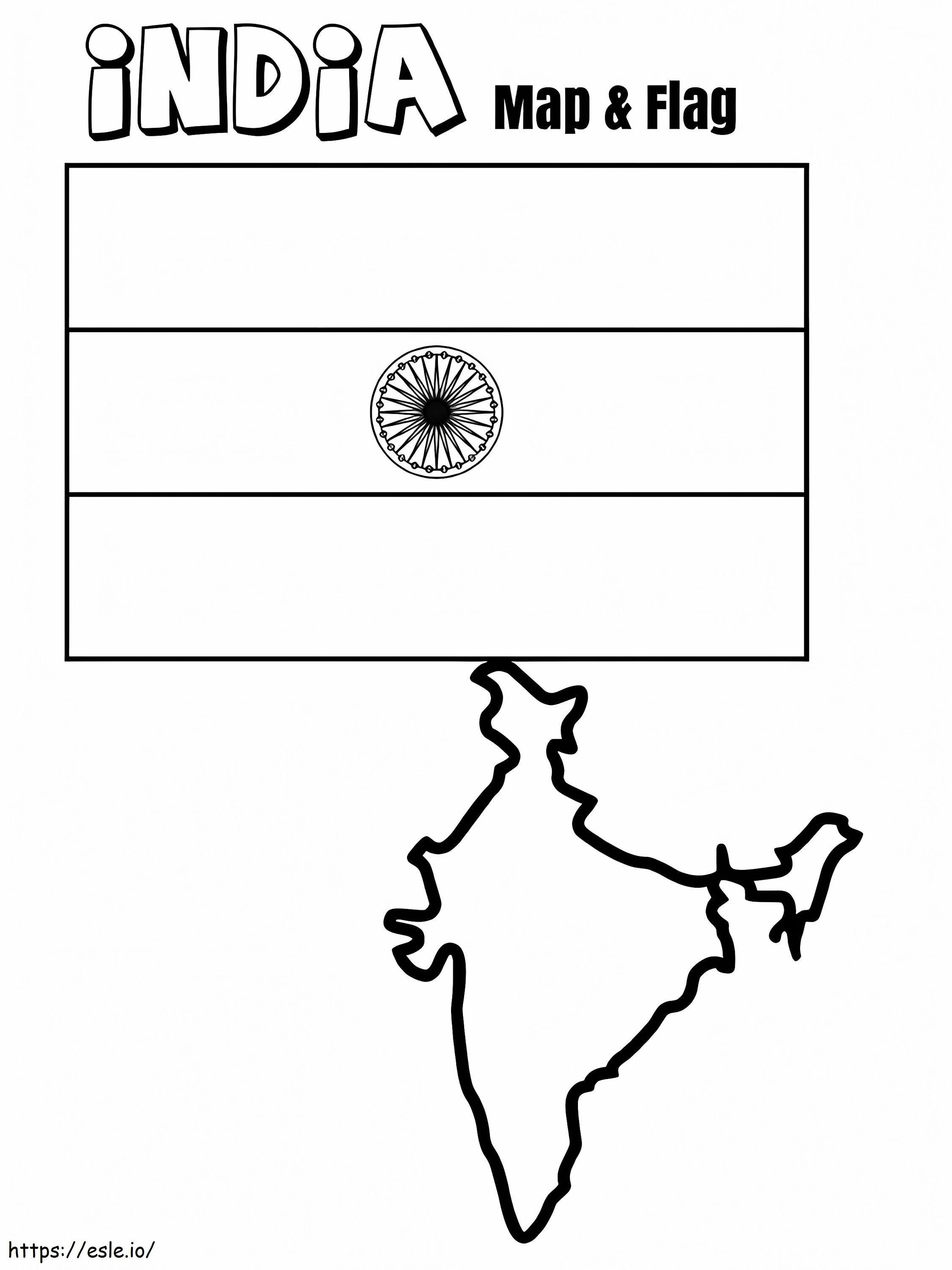 Bandera y mapa de la India para colorear