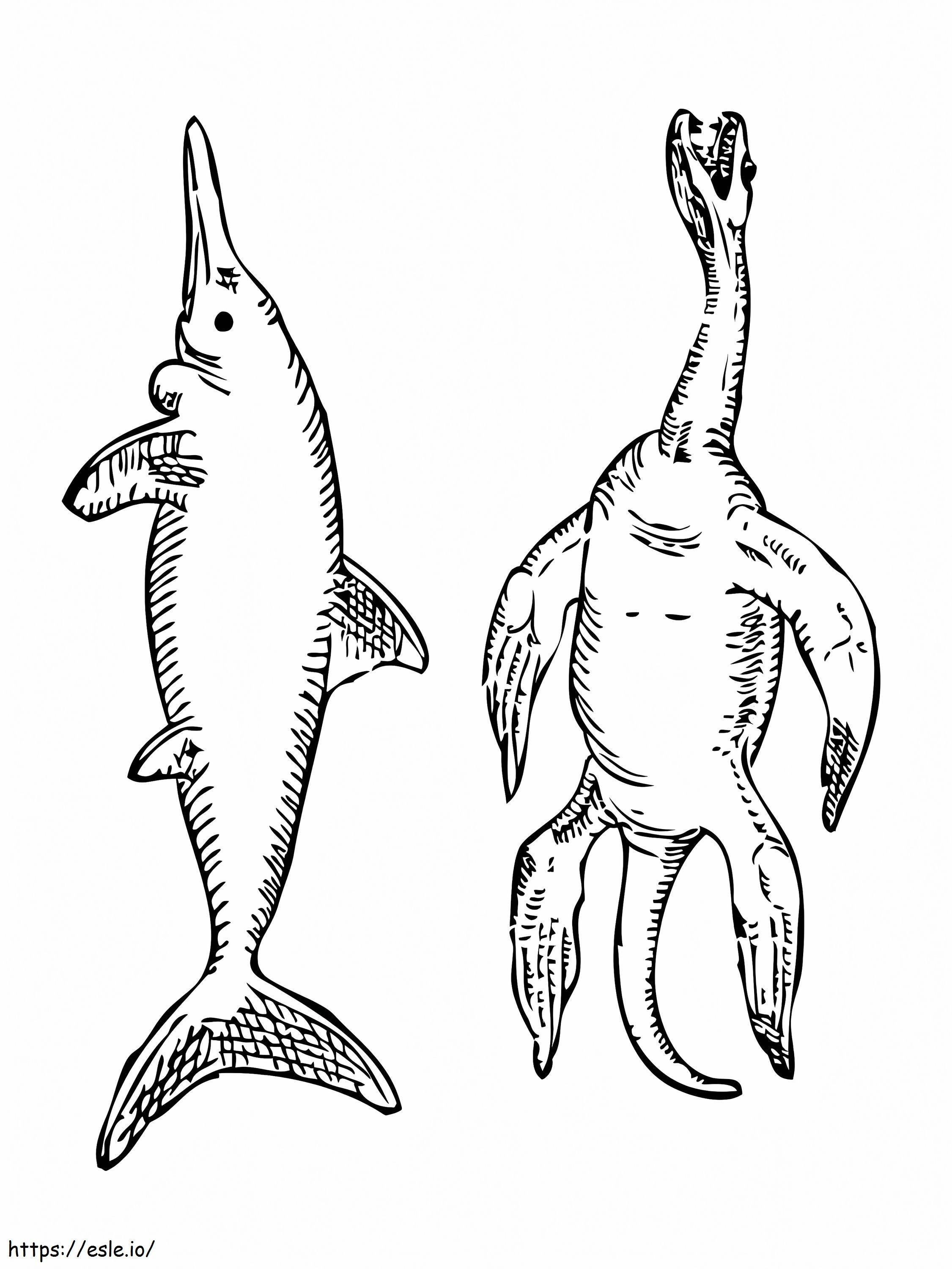 Ichthyosaurus ja plesiosaurus värityskuva