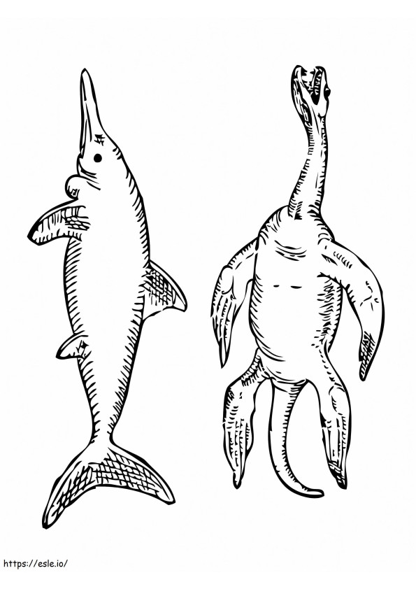 Coloriage Ichthyosaure et Plesiosaurus à imprimer dessin