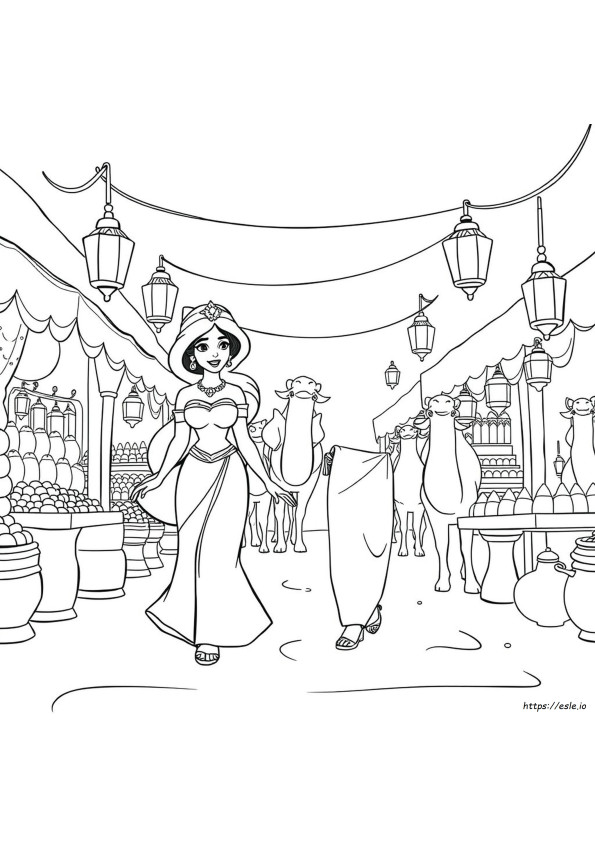 Jasmine Și Aladdin Planșe De Colorat Gratuite