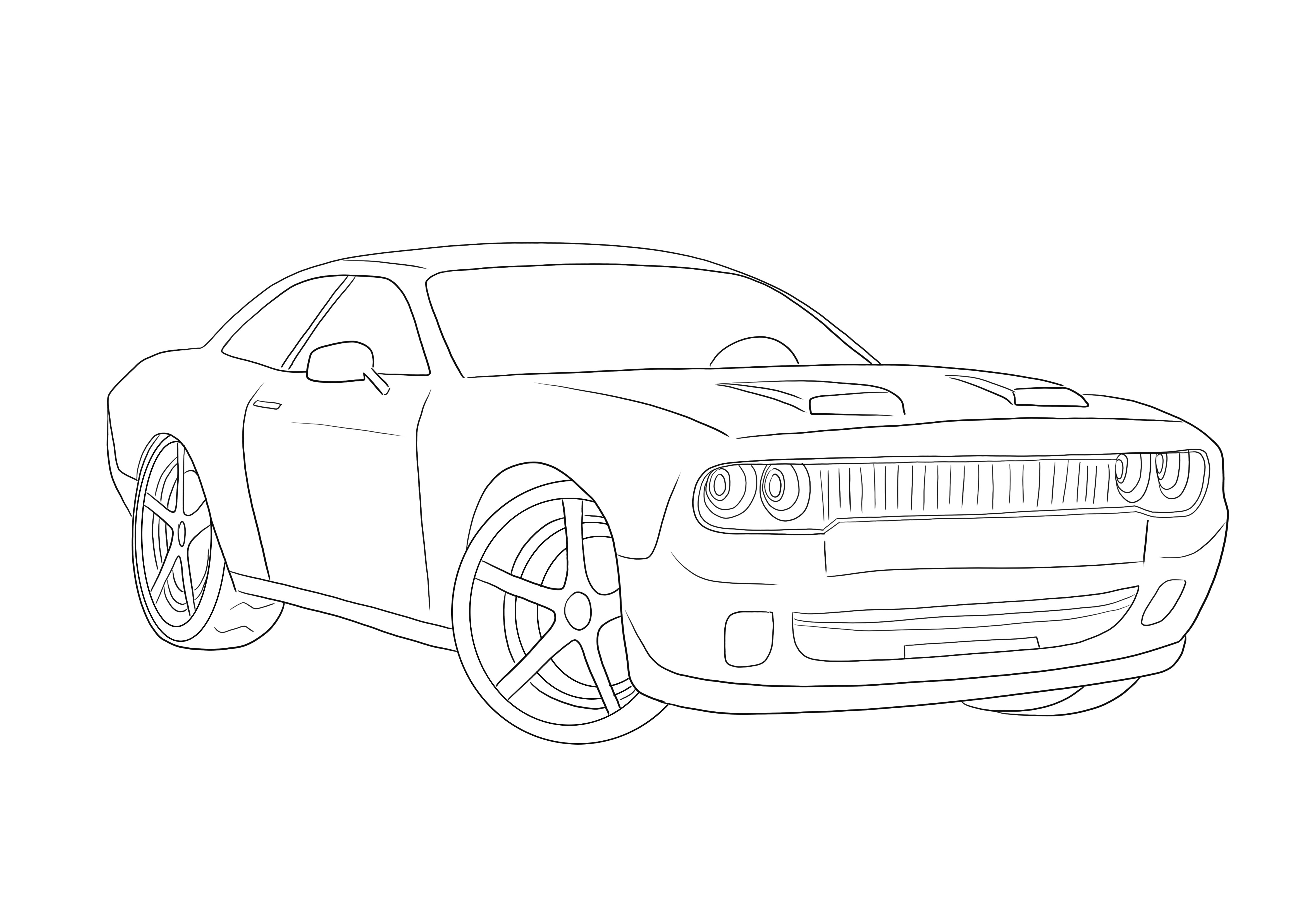 Free and super cool Dodge Challenger Hellcat coloring sheet to print or download