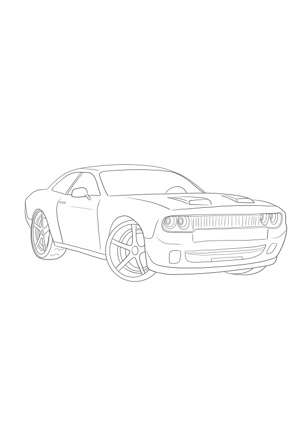 Free and super cool Dodge Challenger Hellcat coloring sheet to print or download