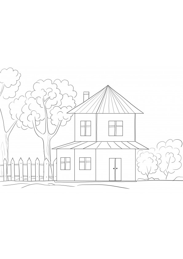 Coloração fácil de uma casa com impressão de jardim para imagem grátis