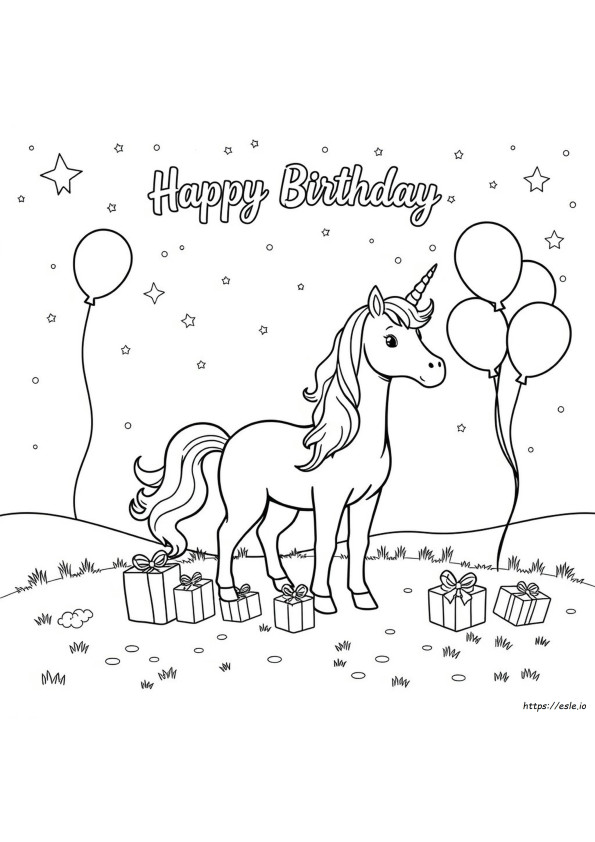 Happy Birthday Unicorn Coloring