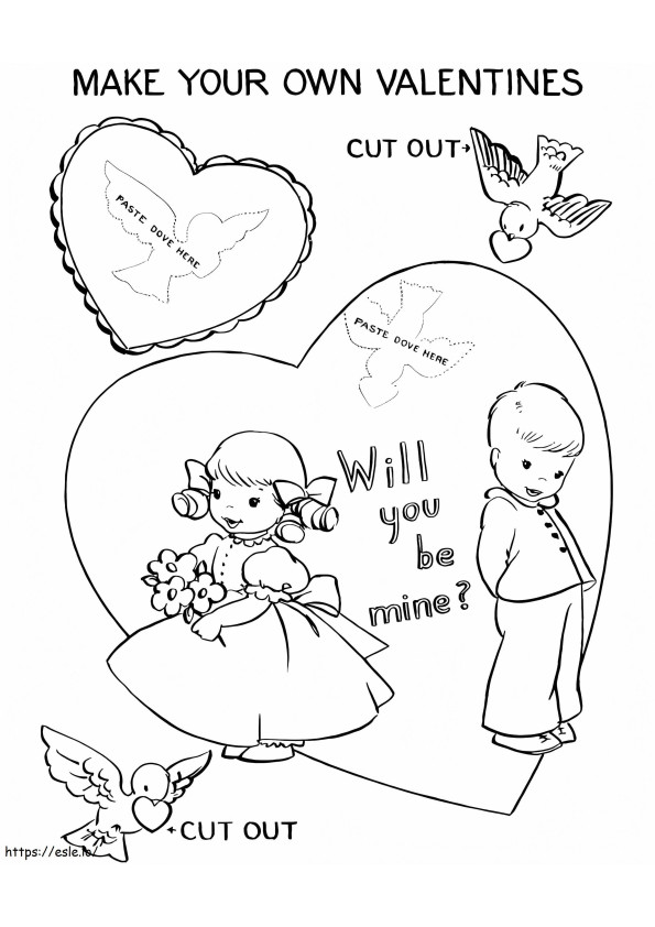 Carta ritagliata di San Valentino da colorare