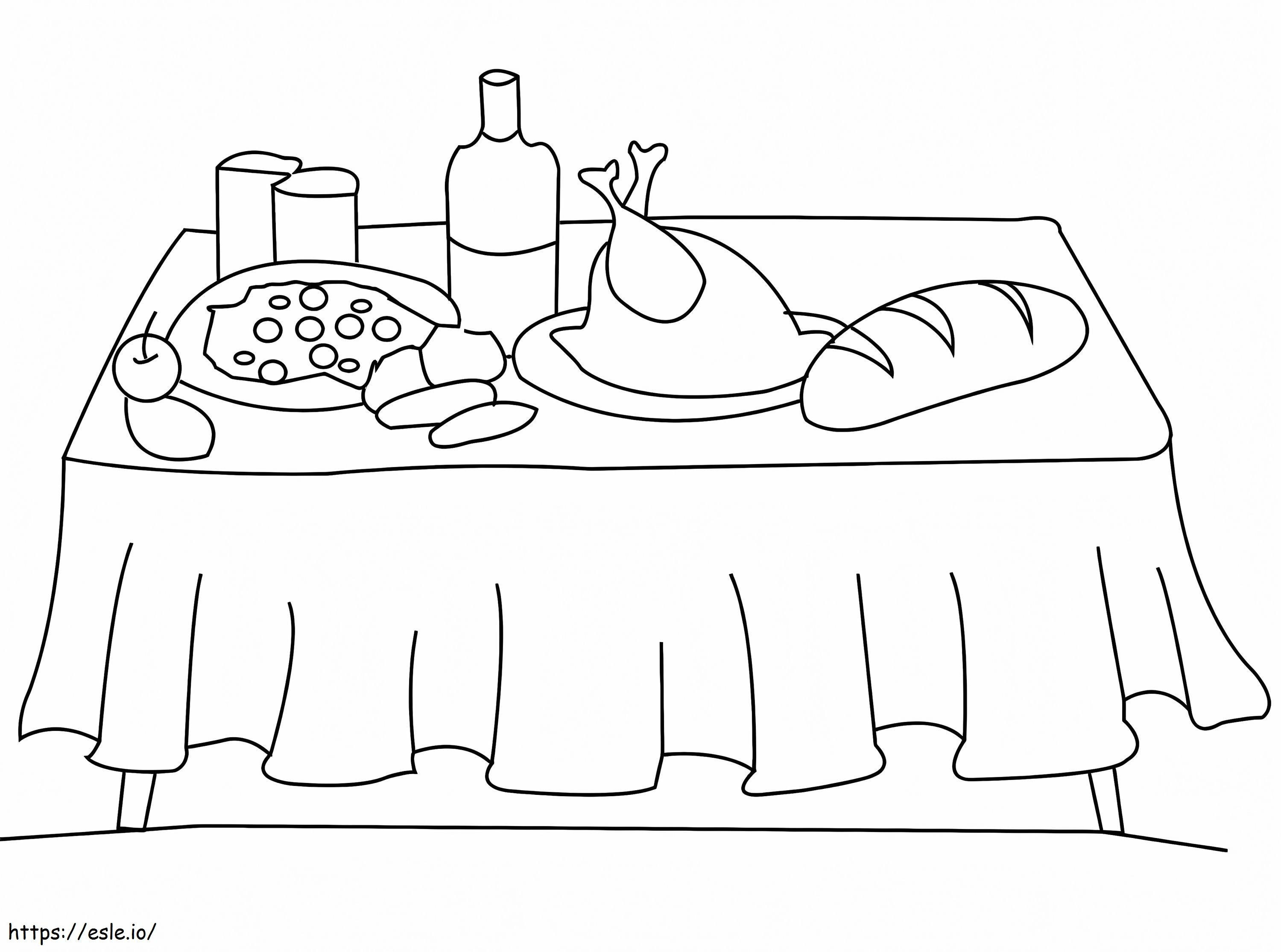 テーブル上の食べ物 ぬりえ - 塗り絵
