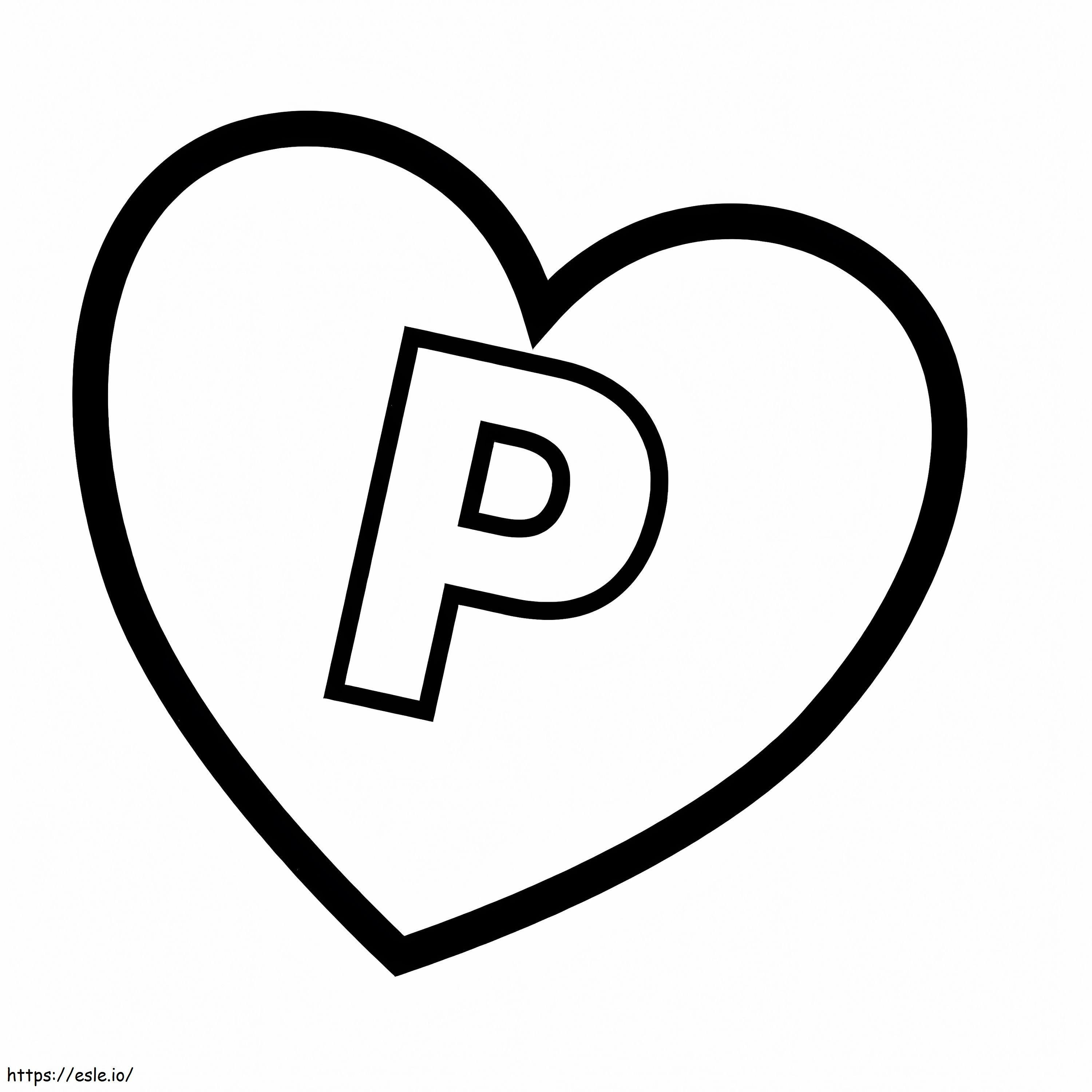 Letter P In Heart coloring page