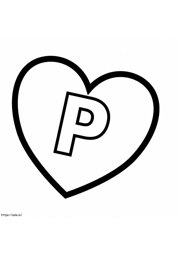 P-kirjain sydämessä värityskuva