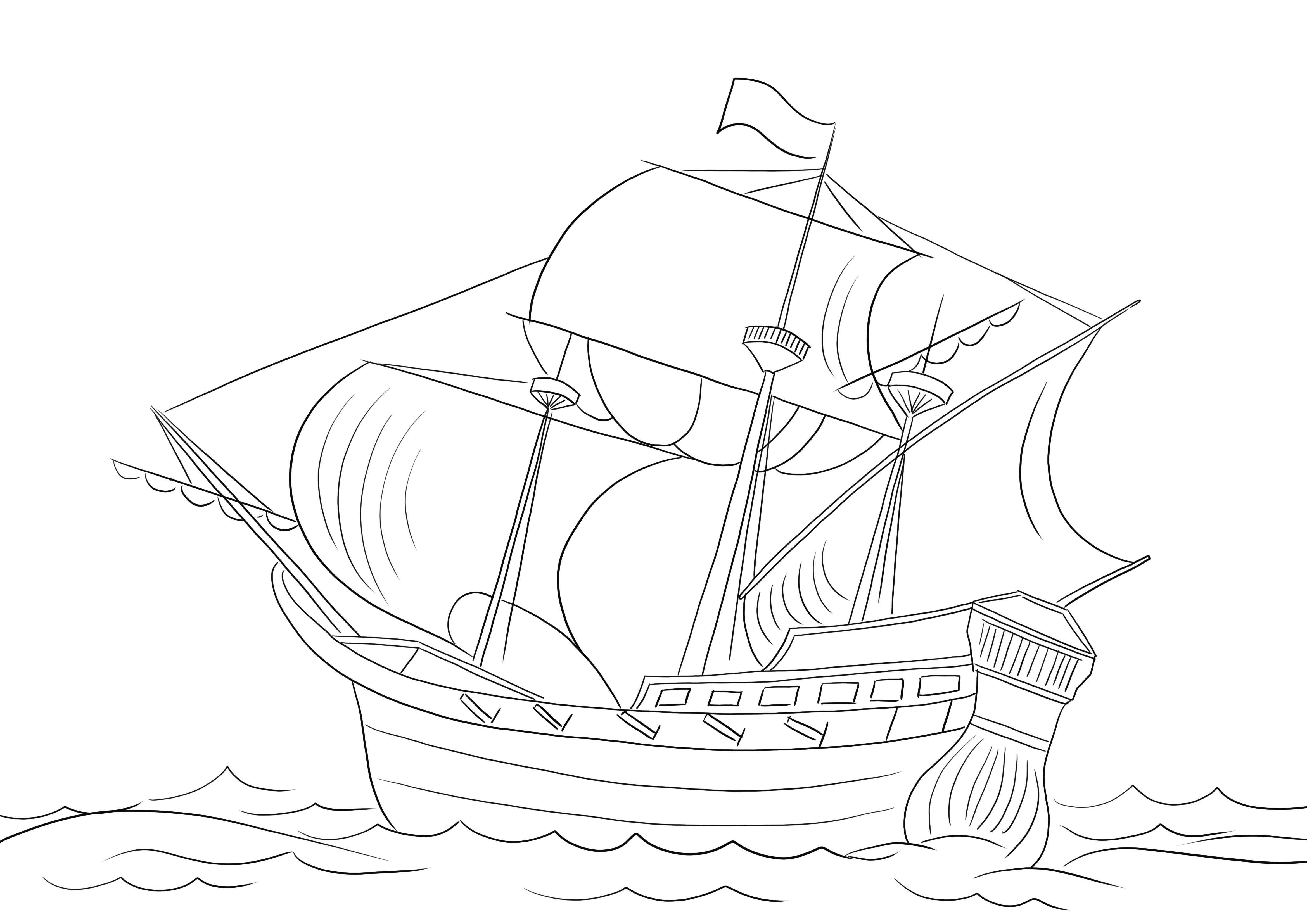 Kostenloser Ausdruck eines Piratenschiffs zum Ausmalen und Erlernen von Schiffstypen
