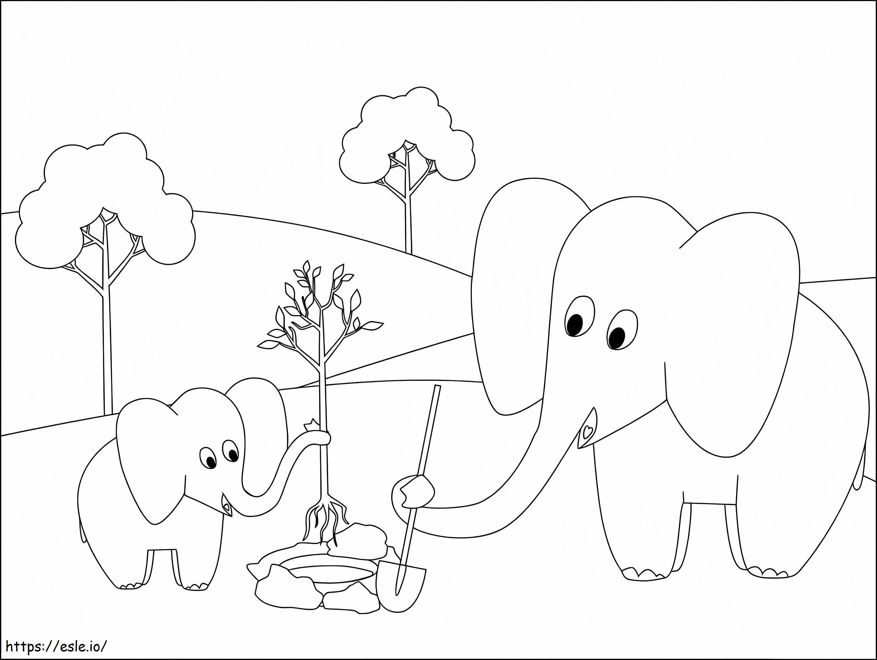 Coloriage Éléphants mignons à imprimer dessin