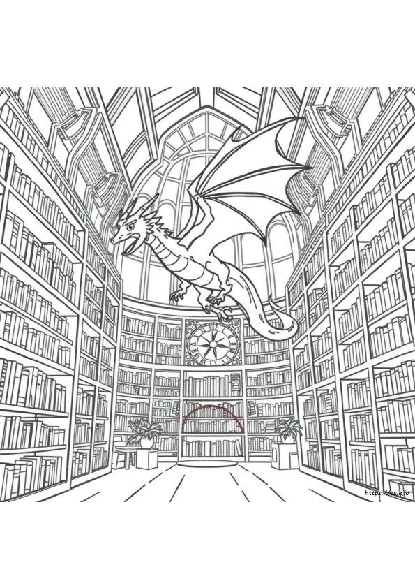 Library Dragon Coloring Page