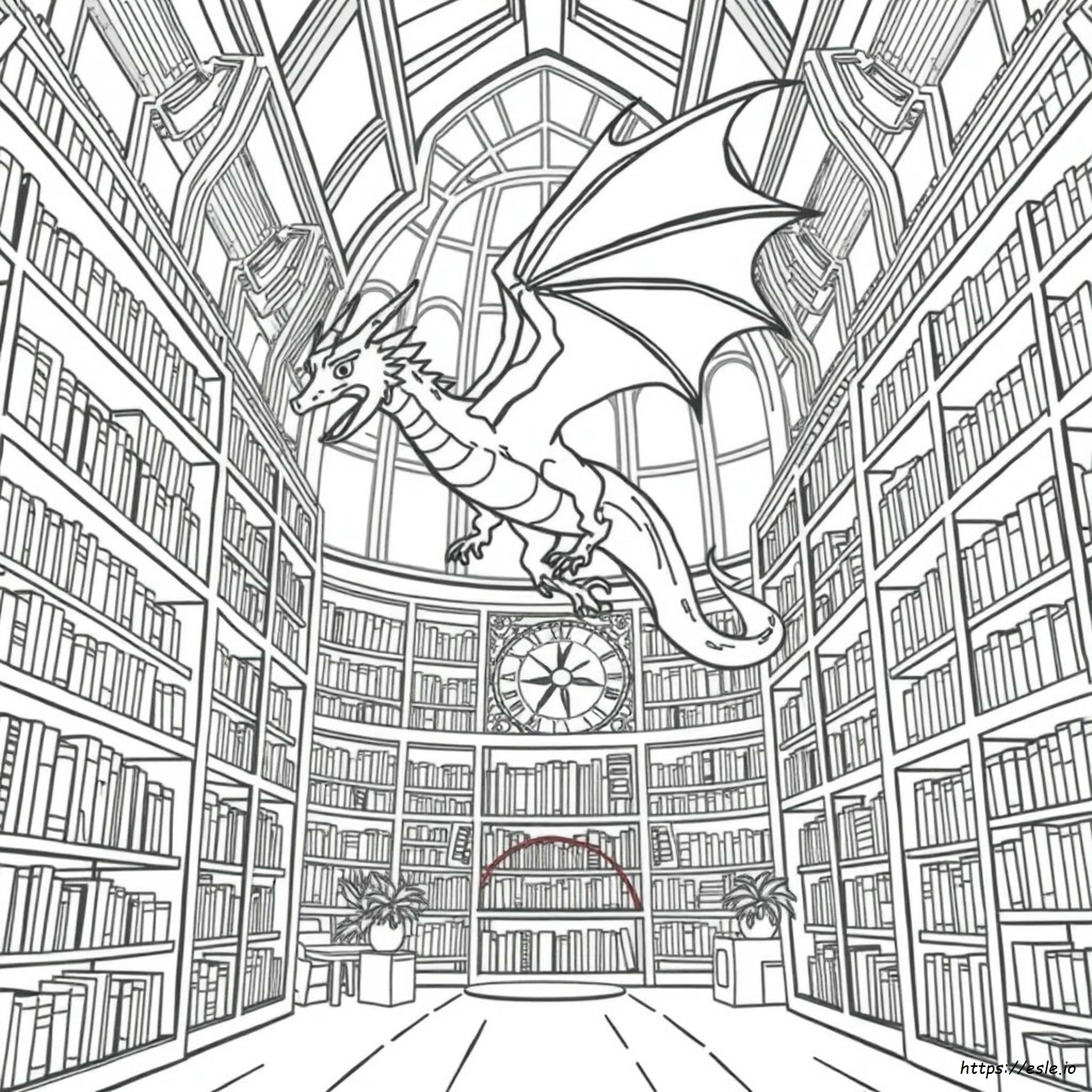 Bibliotheksdrache Ausmalbild