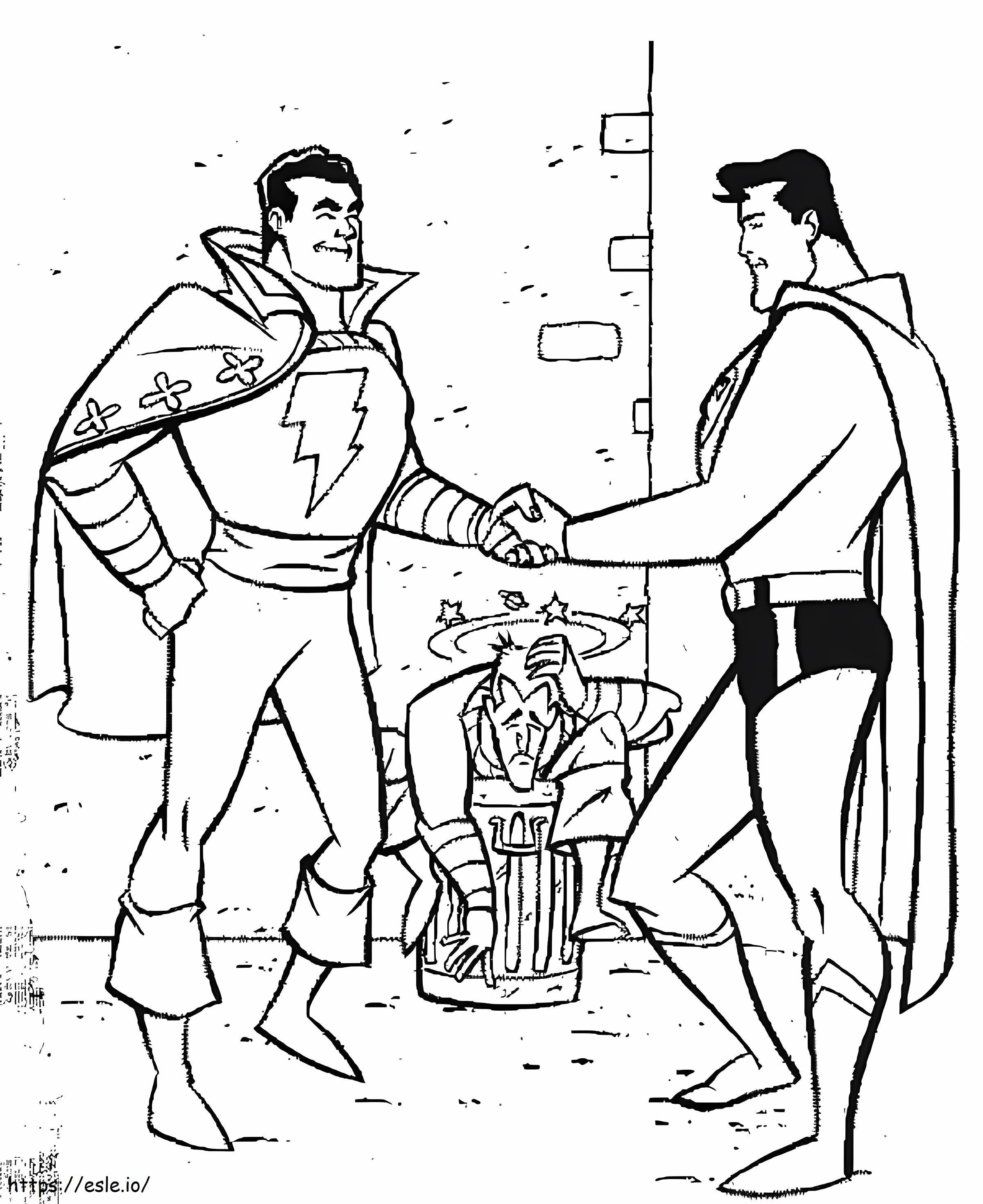 Coloriage Superman avec Shazam à imprimer dessin