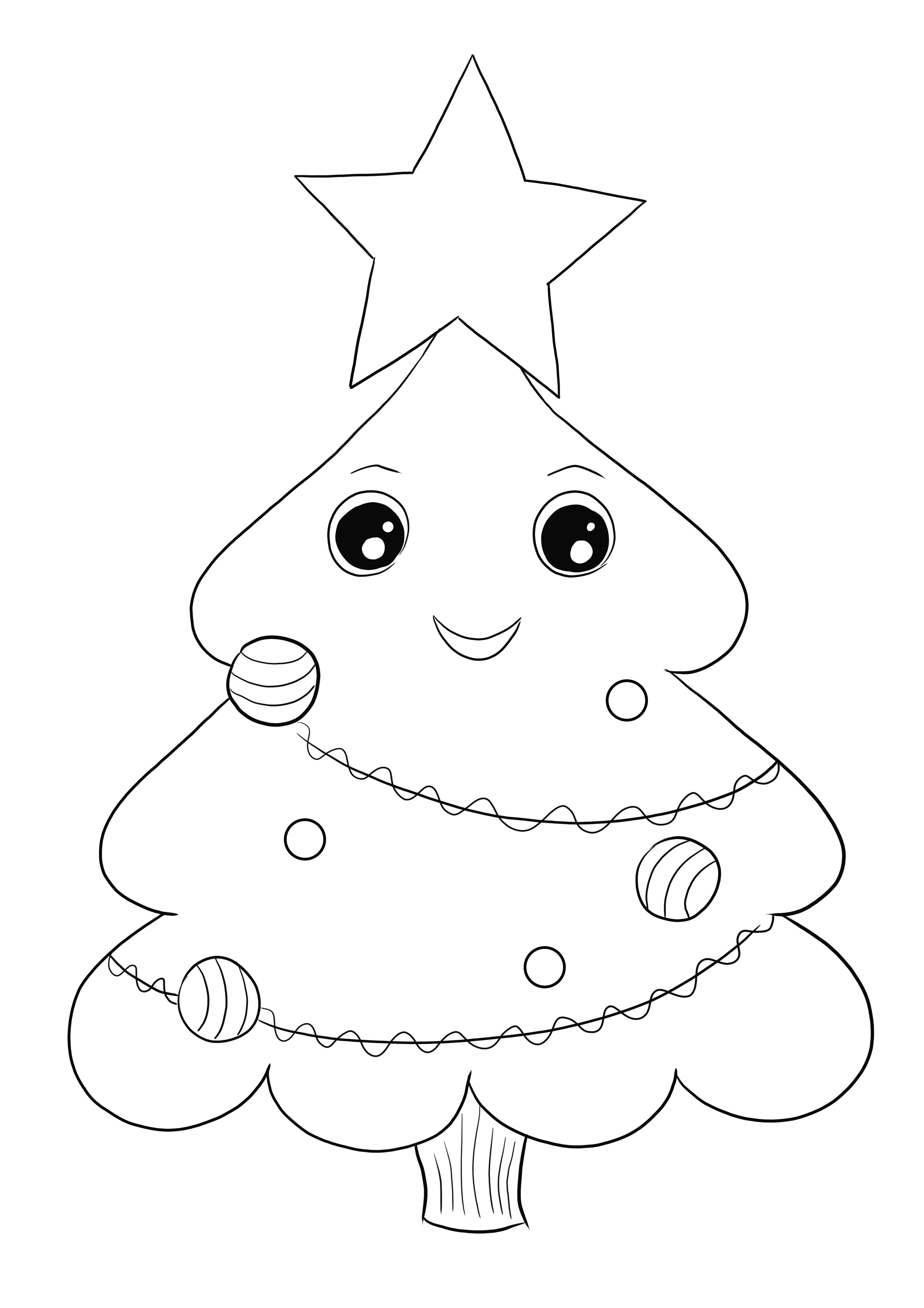 Engraçado Árvore de Natal Kawaii grátis para imprimir ou baixar e colorir a  imagem