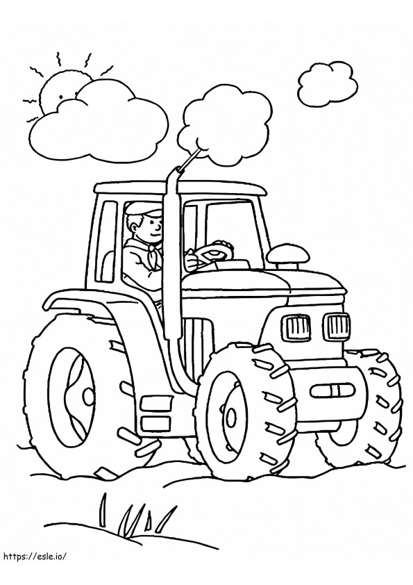 Viljelijä traktorin kanssa värityskuva