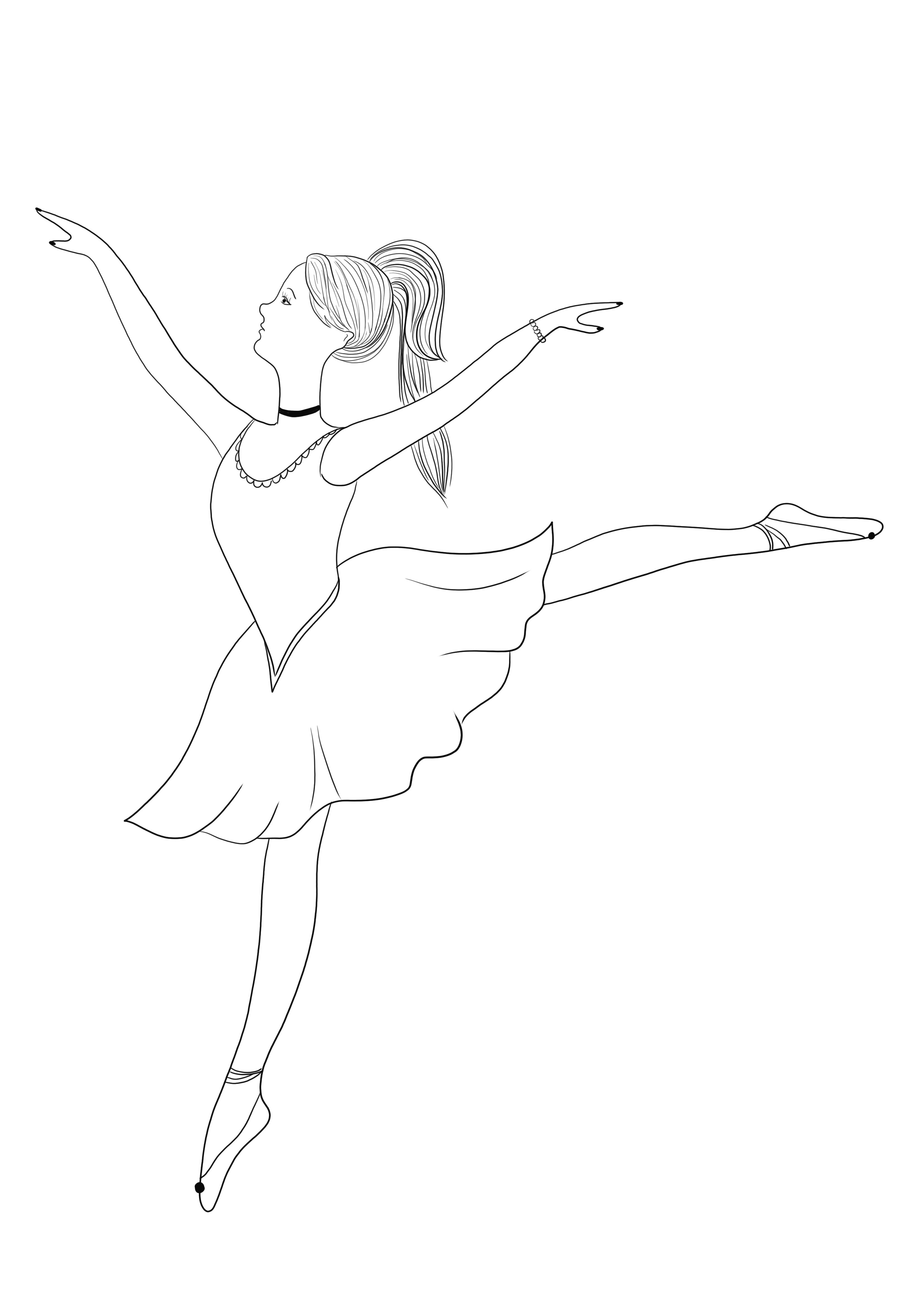 Anmutige Ballerina kostenlos zum Ausdrucken und Ausmalen für Kinder jeden Alters