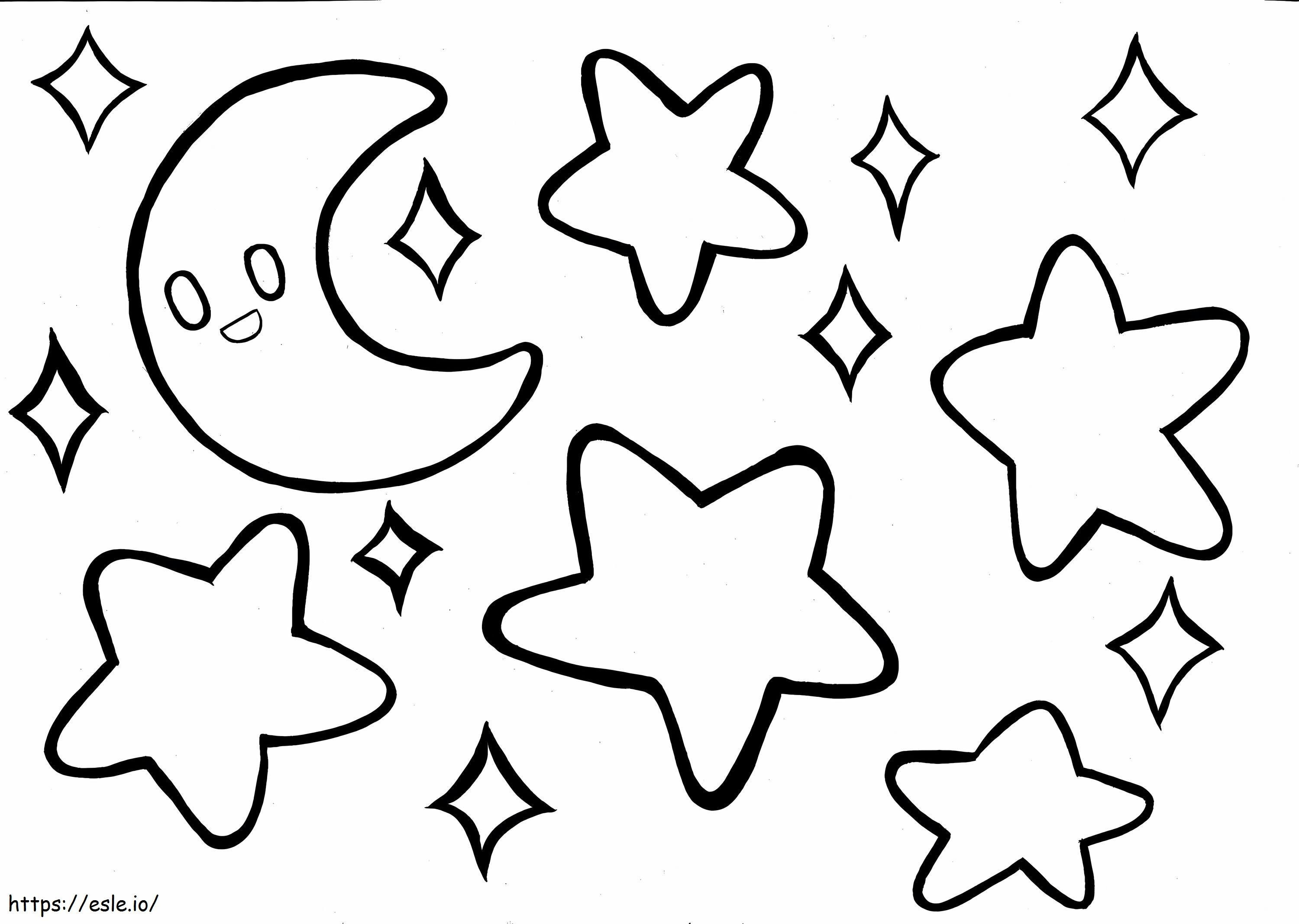 Desenați luna și stele la scară de colorat