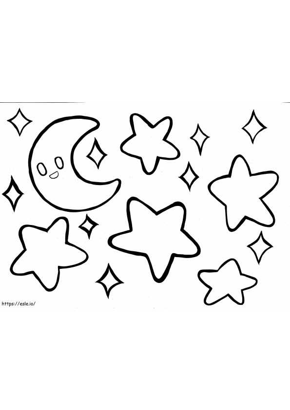 Draw Moon And Stars Scaled coloring page