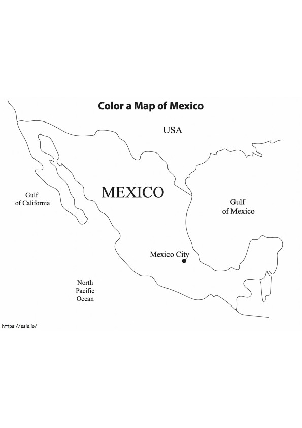 Gratis kaart van Mexico om in te kleuren kleurplaat