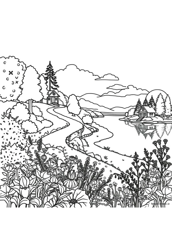 Rio Em Paisagem Para Colorir