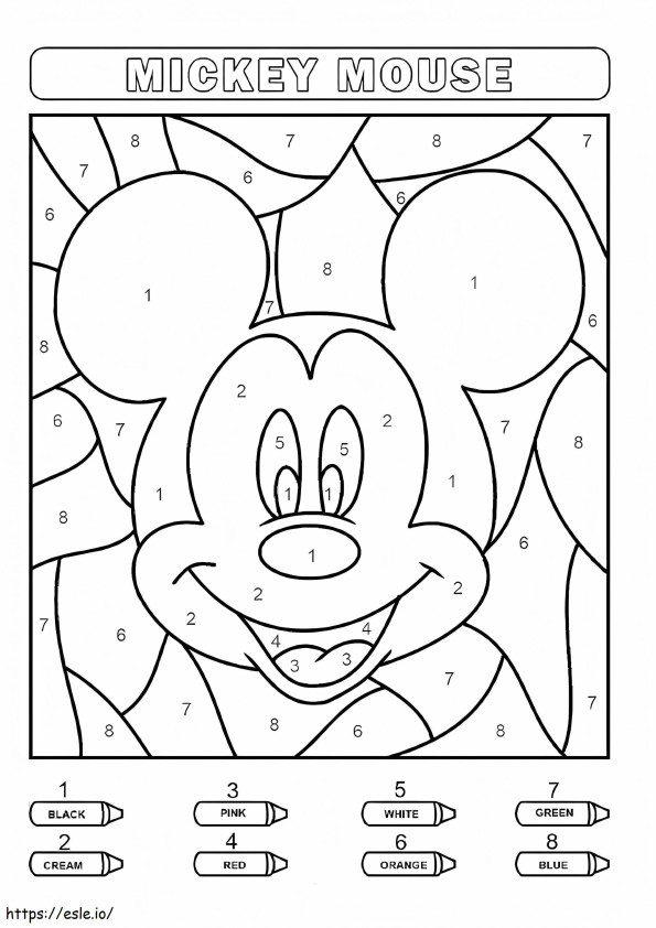 Coloriage Portrait de Mickey Mouse à colorier par numéro à imprimer dessin