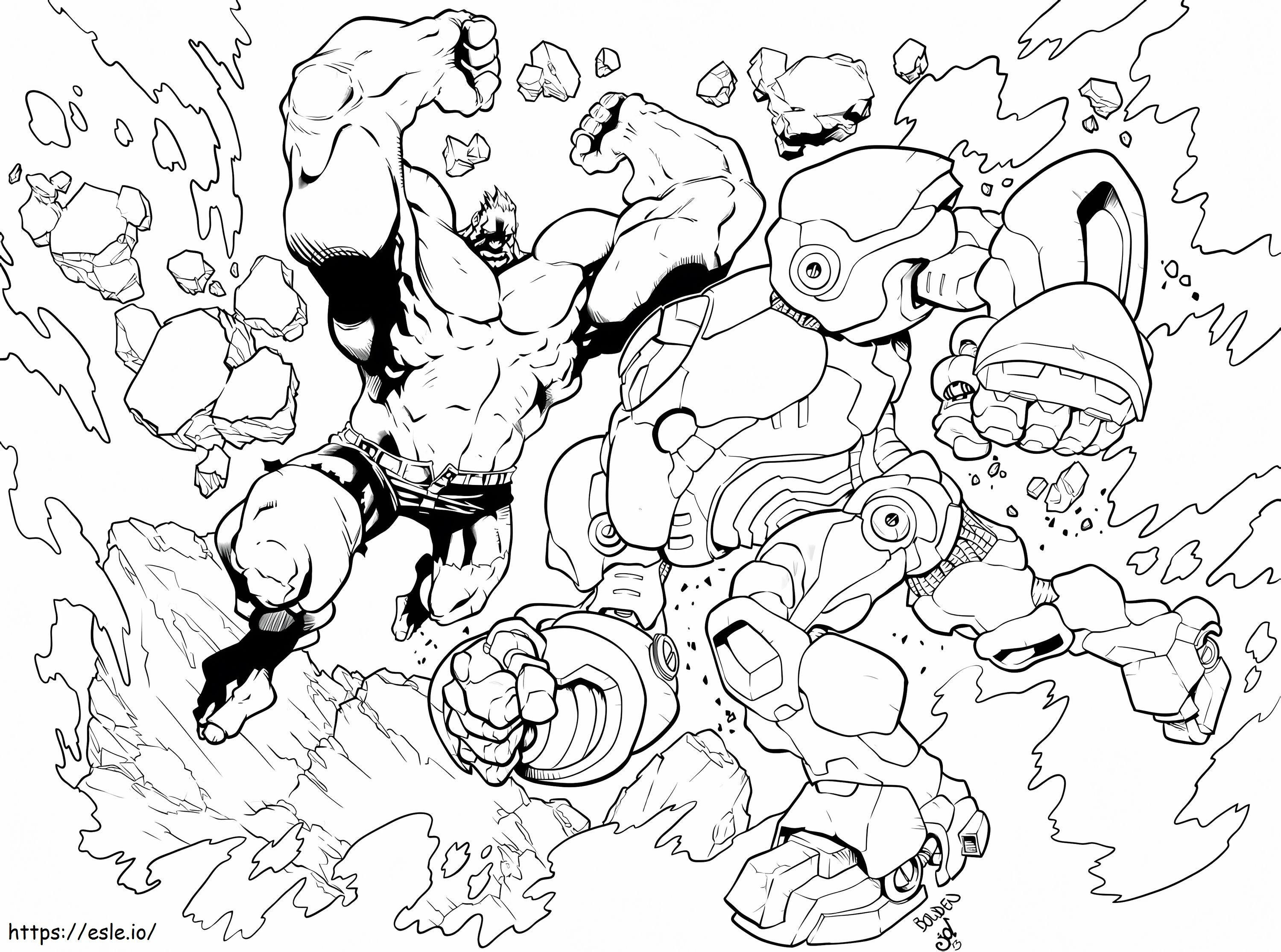 Coloriage Hulkbuster contre Hulk 1 à imprimer dessin